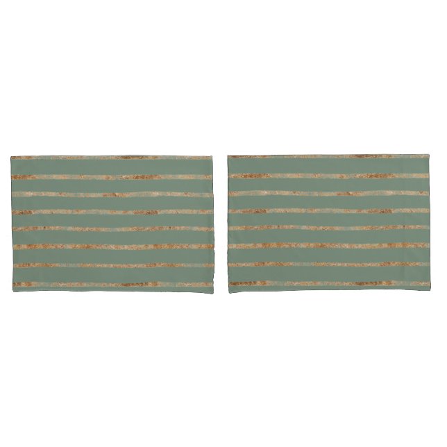 Elegant Sage Green Gold Stripe  Pillow Case (Front-Set)