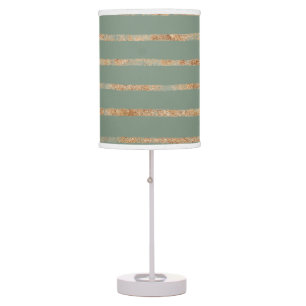 Elegant Sage Green Gold Stripe  Table Lamp