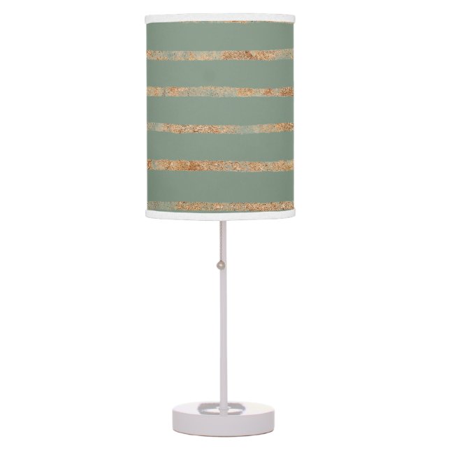 Elegant Sage Green Gold Stripe  Table Lamp (Front)
