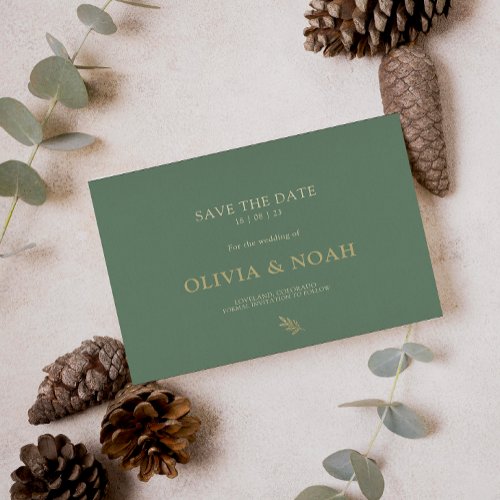 Elegant Sage Green  Gold Typography Wedding       Save The Date