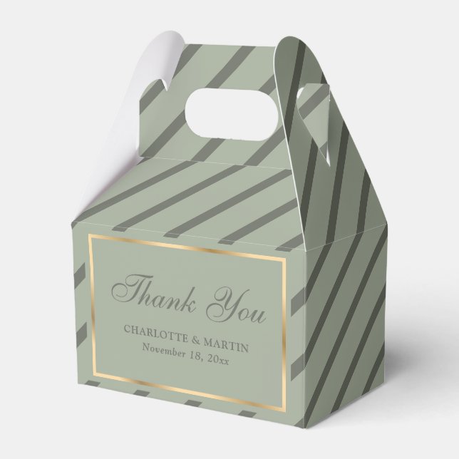Elegant Sage Green Gold Wedding Thank You Favor Boxes (Front Side)