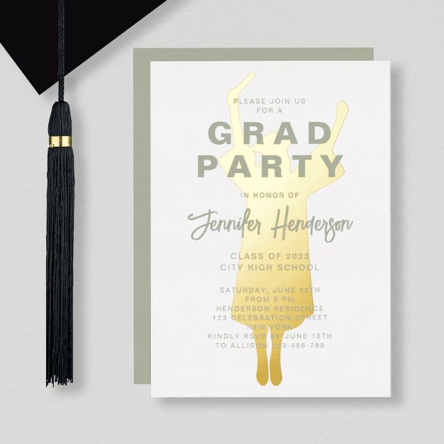 Elegant Sage Green Graduation Party Gold Foil Invitation (Creator Uploaded)