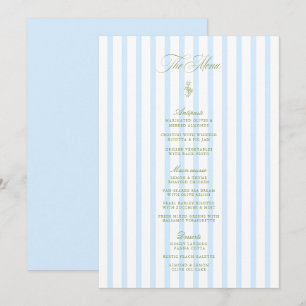 Elegant Sage Green & Gray Striped Wedding Menu Invitation