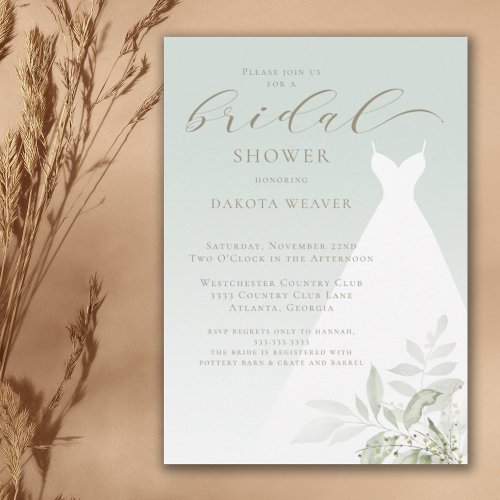 Elegant Sage Green Greenery Bridal Shower Invitation