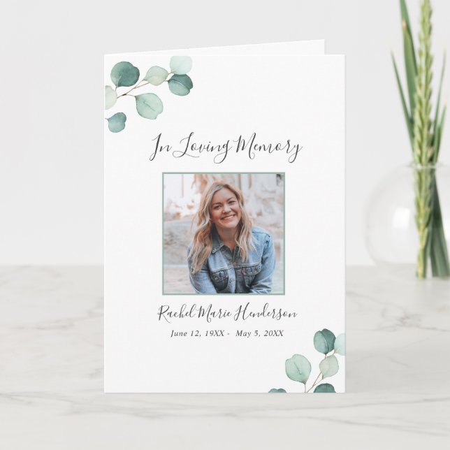 Elegant Sage Green Greenery Eucalyptus Funeral Program (Front)