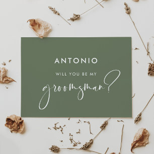 Elegant sage green groomsman proposal card
