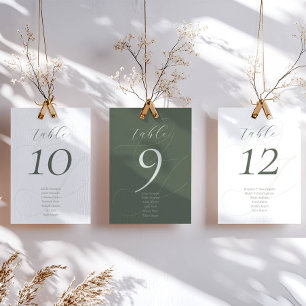 Elegant Sage Green Guest Names Script Wedding Table Number