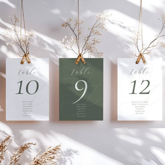 Elegant Sage Green Guest Names Script Wedding  Table Number (Creator Uploaded)