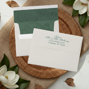 Elegant Sage Green Hand Drawn Wedding Envelope