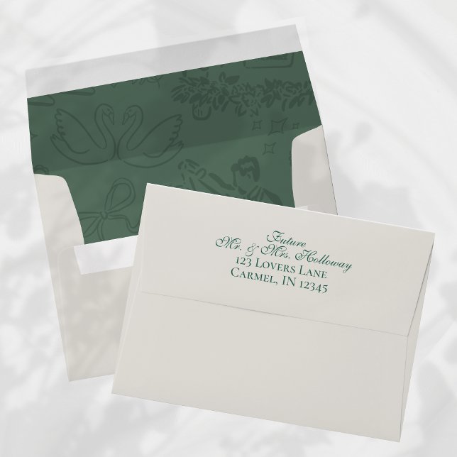 Elegant Sage Green Hand Drawn Wedding Envelope (Complete your wedding suite with this Sage Green Wedding Envelope!)
