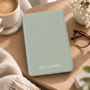 Elegant Sage Green Handwritten Script Name Custom Kindle Cover