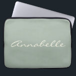Elegant Sage Green Handwritten Script Name Custom  Laptop Sleeve<br><div class="desc">This custom laptop case features your name in beautiful handwritten script lettering on a stylish sage green background. Great gift idea.</div>