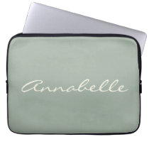 Elegant Sage Green Handwritten Script Name Custom  Laptop Sleeve