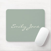 Elegant Sage Green Handwritten Script Name Custom  Mouse Pad