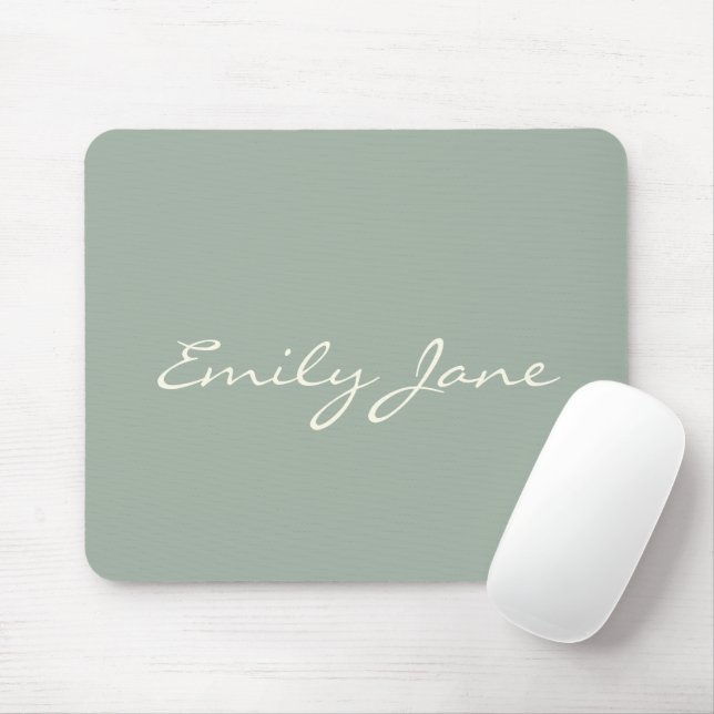 Elegant Sage Green Handwritten Script Name Custom  Mouse Pad (With Mouse)