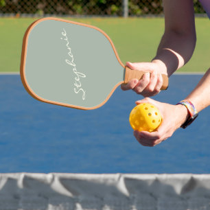 Elegant Sage Green Handwritten Script Name Custom  Pickleball Paddle
