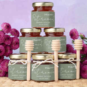 Elegant Sage Green Happy Retirement Personalized  Honey Jar Favors