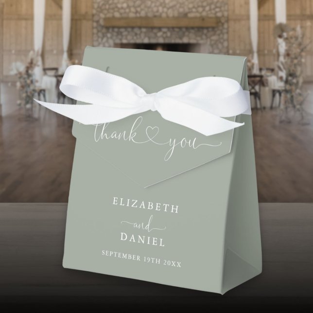 Elegant Sage Green Heart Script Wedding Favor Boxes (Elegant Sage Green Heart Script Wedding Favor Box)