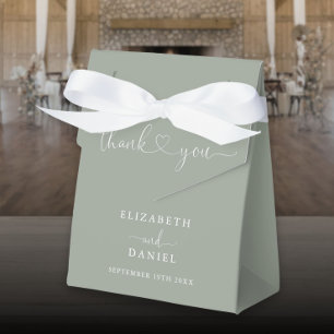 Elegant Sage Green Heart Script Wedding Favor Boxes