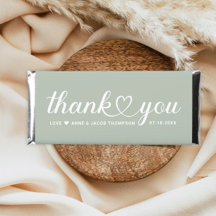 Elegant Sage Green Heart Script Wedding Hershey Bar Favors