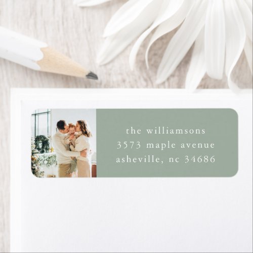 Elegant Sage Green Holiday Photo Return Address Label