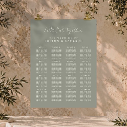 Elegant Sage Green Ivory Wedding Seating Chart