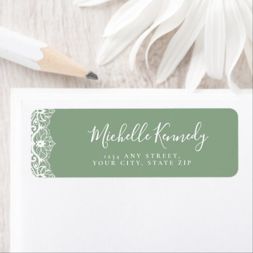 Elegant Sage Green Lace Bridal Shower Label