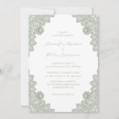 Elegant Sage Green Lace Wedding Invitation (Front)