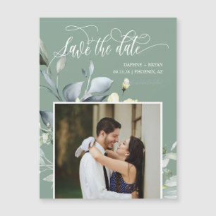 Elegant Sage Green Leaves Save the Date Magnet