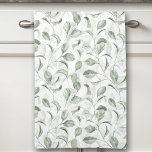 Elegant Sage Green Leaves Watercolor Pattern Kitchen Towel<br><div class="desc">Kitchen towel featuring sage green overlapping leaves on the white background. This kitchen towel adds a fresh and modern touch to your space - Kate Eden Art</div>