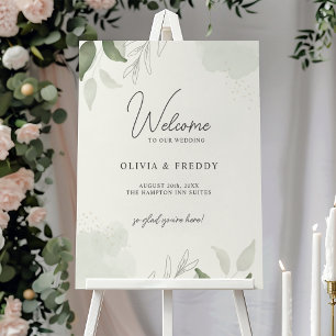 Elegant Sage Green Leaves Wedding Welcome Sign