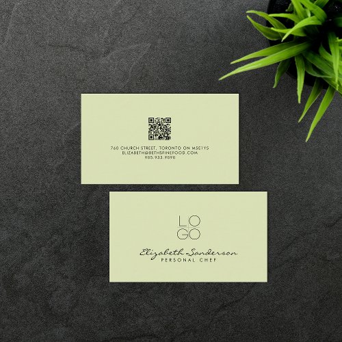 Elegant Sage Green Luxury Script QR CODE  Business Card