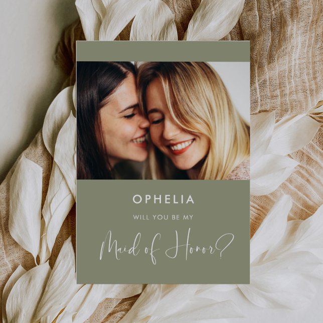 Elegant sage green Maid of Honor proposal card (Creator Uploaded)