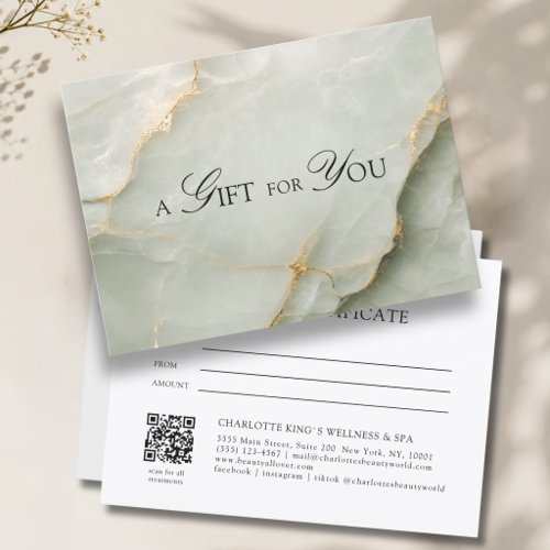 Elegant Sage Green Marble QR Code Gift Certificate