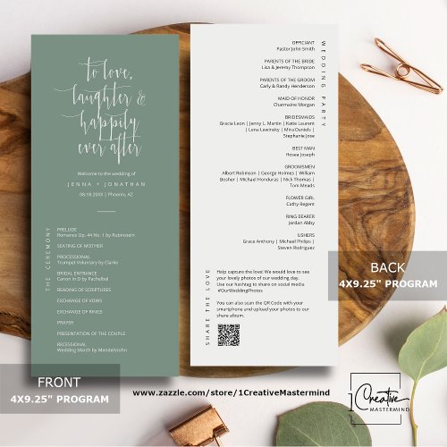 Elegant Sage Green Minimal QR Code Wedding Flat Program