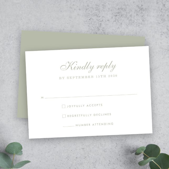 Elegant Sage Green Minimal Wedding RSVP Card (Creator Uploaded)