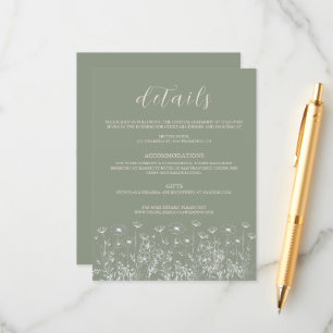 Elegant Sage Green Minimalist Boho Floral Wedding Enclosure Card