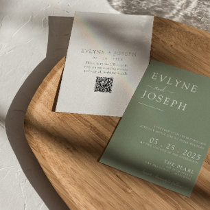 Elegant Sage Green Minimalist Boho QR Code Wedding Invitation