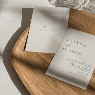 Elegant Sage Green Minimalist Boho Stylish Wedding Invitation