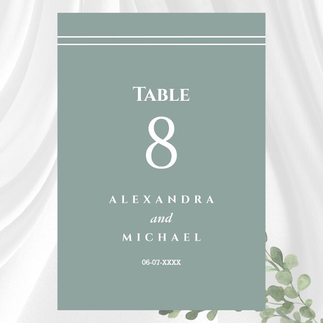 Elegant Sage Green Minimalist Modern Wedding  Table Number (Creator Uploaded)