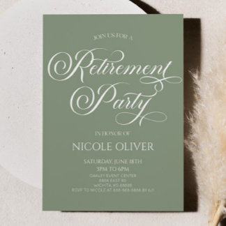 Elegant Sage Green Minimalist Retirement Party Invitation