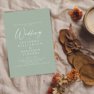 Elegant Sage Green Minimalist Script Wedding Invitation