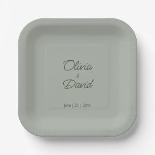 Elegant Sage Green Minimalist Wedding Paper Plates