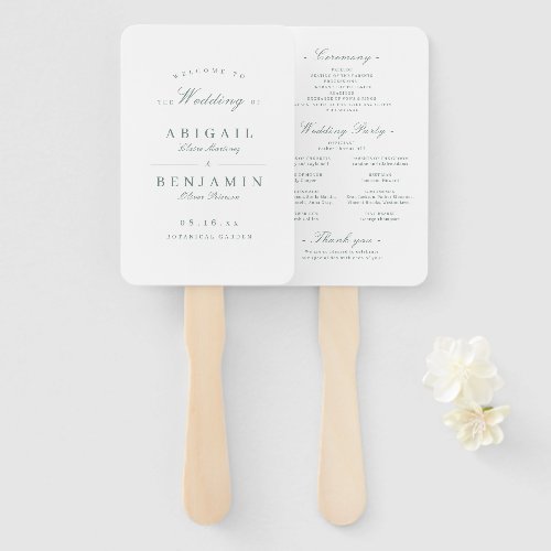 Elegant sage green minimalist wedding program hand fan