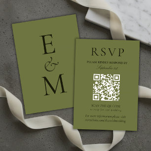 Elegant Sage Green Minimalist Wedding QR Code RSVP Card