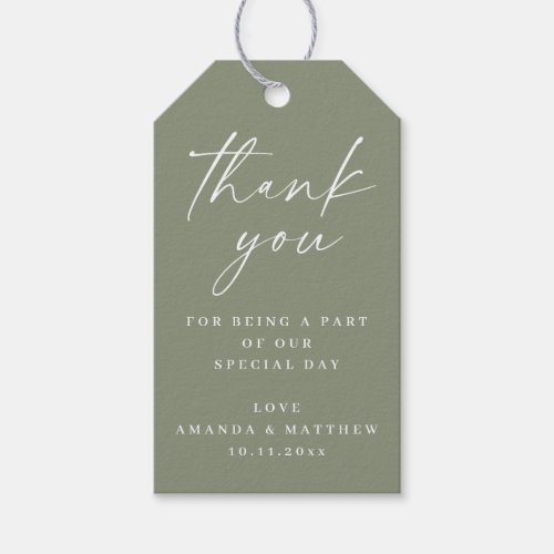Elegant sage green minimalist wedding thank you gift tags