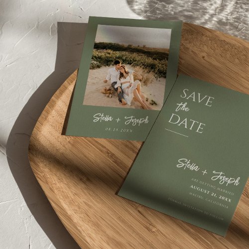Elegant Sage Green Modern Boho Chic Photo Wedding  Save The Date