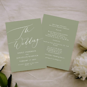 Elegant Sage Green Modern Calligraphy Wedding Program
