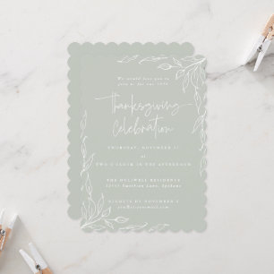 Elegant Sage Green Modern Leaf Motif Thanksgiving Invitation