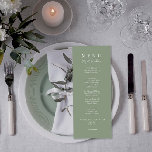 Elegant Sage Green Modern Lets Eat Wedding Dinner Menu